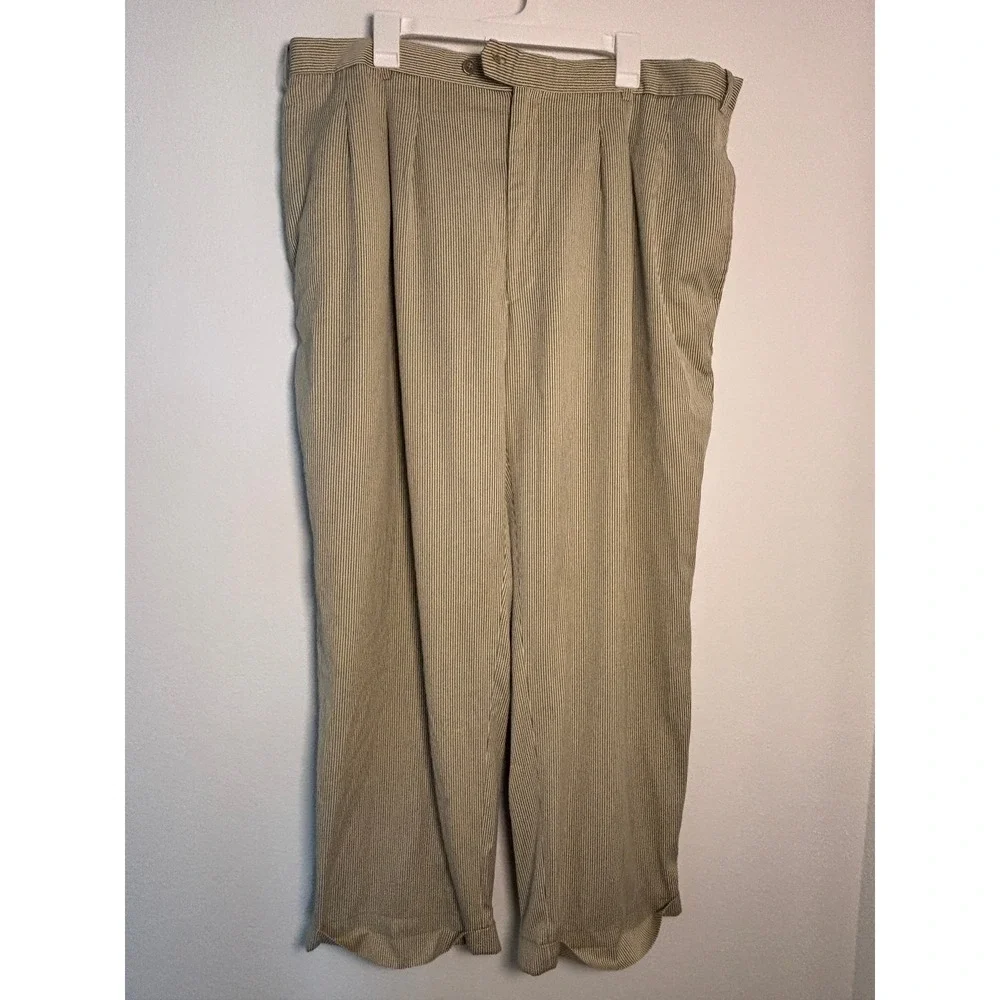 Lineage Milan New York Mens Tan Striped‎ Pleated Cuffed Dress Pants 42x30